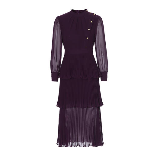 EITIE爱特爱轻礼服压褶蛋糕裙高腰立领长袖连衣裙2025秋新款B2507686 商品图10