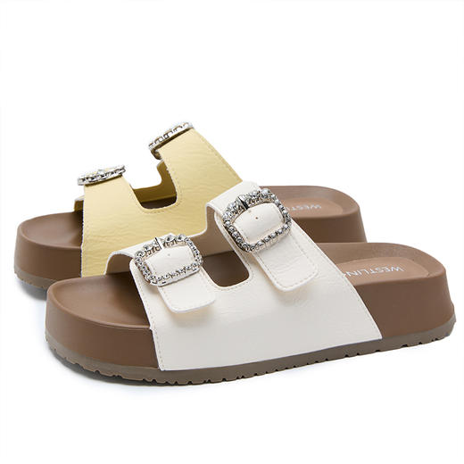 西遇勃肯凉拖鞋女夏外穿新款水钻配裙子平底沙滩鞋外穿一字拖V1156772 商品图4