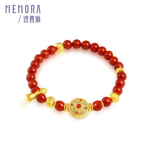 足金八宝罗盘手链 南红玛瑙足金南瓜珠六字箴言手串手链【按克计价黄金3】MEMORA诗普琳GB307101 商品图5