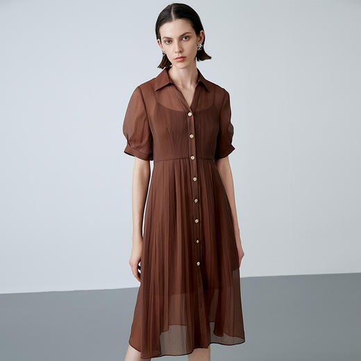 EITIE爱特爱夏季新款气质收腰网纱五分袖显瘦衬衫连衣裙7807543 商品图2