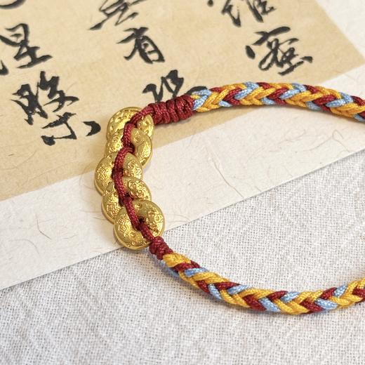 【敦煌五帝钱五彩手绳】敦煌小众古法沙金盘缠彩绳 五帝钱币手工编织手链女 商品图5