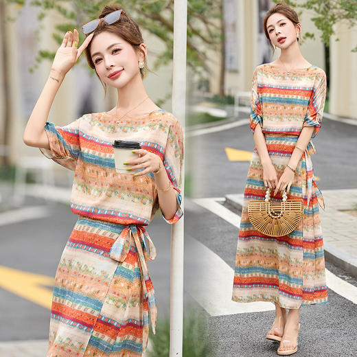 2025夏季新款时尚印花休闲韩系花朵亚麻爆款短袖连衣裙中长裙子HR-NIQIEM251266 商品图0