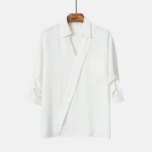 罗蒙夏季七分袖衬衫女士休闲百搭时尚V领前胸口袋设计感短袖衬衣女上衣 商品图2