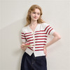 通勤气质黑白条纹撞色短袖针织衫女新款短款V领毛衣V0051037 商品缩略图1
