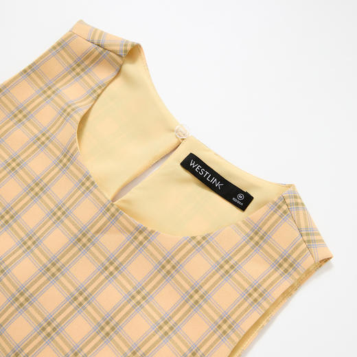 【奶油多巴胺】复古蓝黄格纹衬衫女夏季不规则设计感衬衣V0050802 商品图5