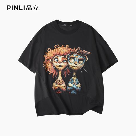 PINLI品立2025夏季新款百搭时尚印花短袖T恤男士潮牌宽松休闲上衣B252111080 商品图3