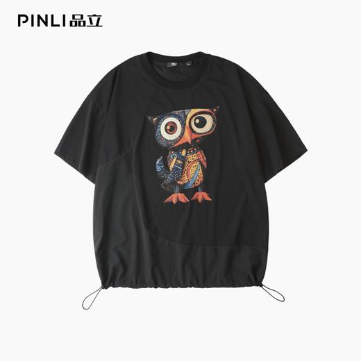 PINLI品立2025夏季新款潮牌宽松短袖T恤男士印花拼料休闲上衣体恤B252111079 商品图3