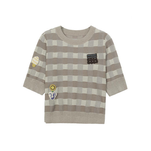 谜底针织衫短袖女2025夏季新品复古文艺宽松T型短毛衣252MZ0867 商品图4