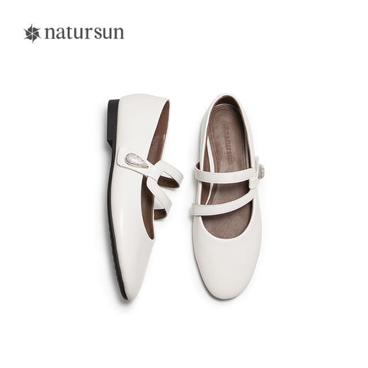 natursun时尚芭蕾玛丽珍女圆头舒适平底魔术贴小白鞋N25427033 商品图3