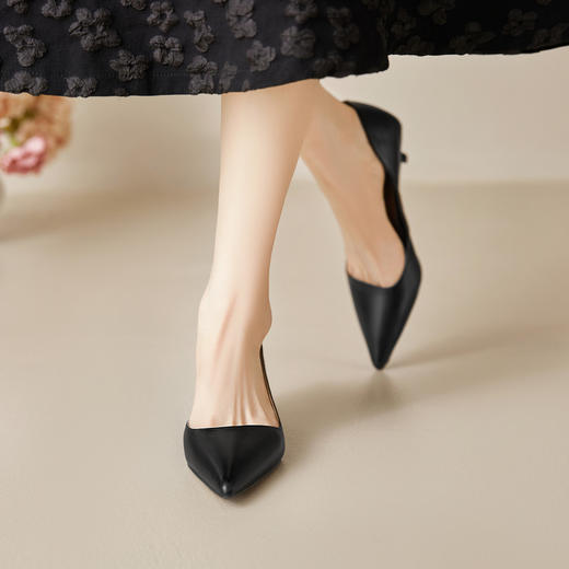 【预售5天】绝美侧空小高跟鞋，低跟中跟真皮时尚气质尖头单鞋MBJR&A6908 商品图2
