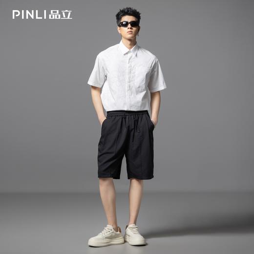 PINLI品立2025夏季新款潮牌镂空绣花短袖衬衫男宽松休闲百搭衬衣GD252113376 商品图1