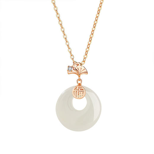 【母亲节礼物】六鑫珠宝 小杏运平安扣 复古福字白玉髓吊坠 商品图3