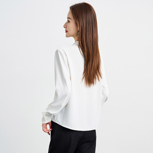 罗蒙春夏长袖衬衫女士时髦休闲圆领衬衣女通勤百搭白衬衣上衣 商品图2