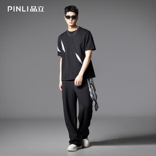 PINLI品立夏季新款潮牌撞色拼接短袖T恤简约宽松休闲男士体恤B252111071 商品图1