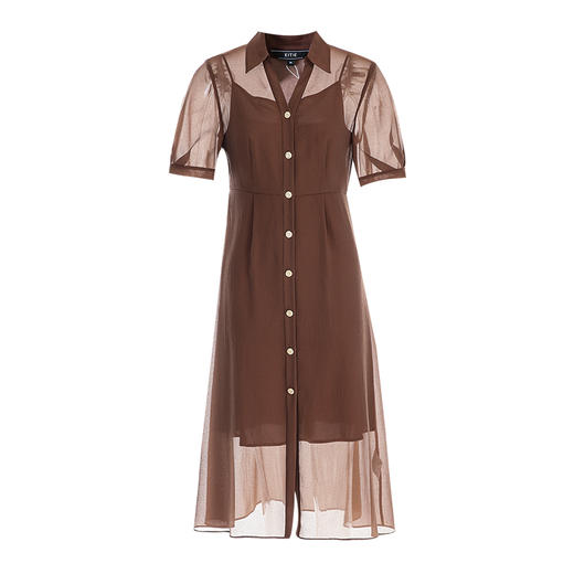 EITIE爱特爱夏季新款气质收腰网纱五分袖显瘦衬衫连衣裙7807543 商品图5