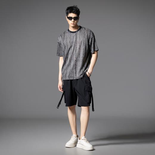 PINLI品立2025夏季新款潮牌裂纹提花短袖T恤设计感宽松休闲男体恤B252111068 商品图4