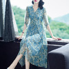WWM-46535春夏新款女真碎花裙子桑蚕丝印花长裙短袖海边氛围连衣裙 商品缩略图0