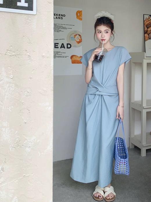 【GZ】无忧购法式温柔交叉系带蝴蝶结收腰a字连衣裙1953（截单后3-5天发货) 商品图1