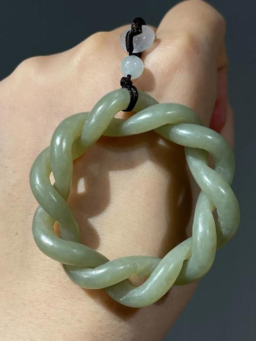 和田青黄玉镂雕绞绳麻花形环，顺丰包邮 商品图12