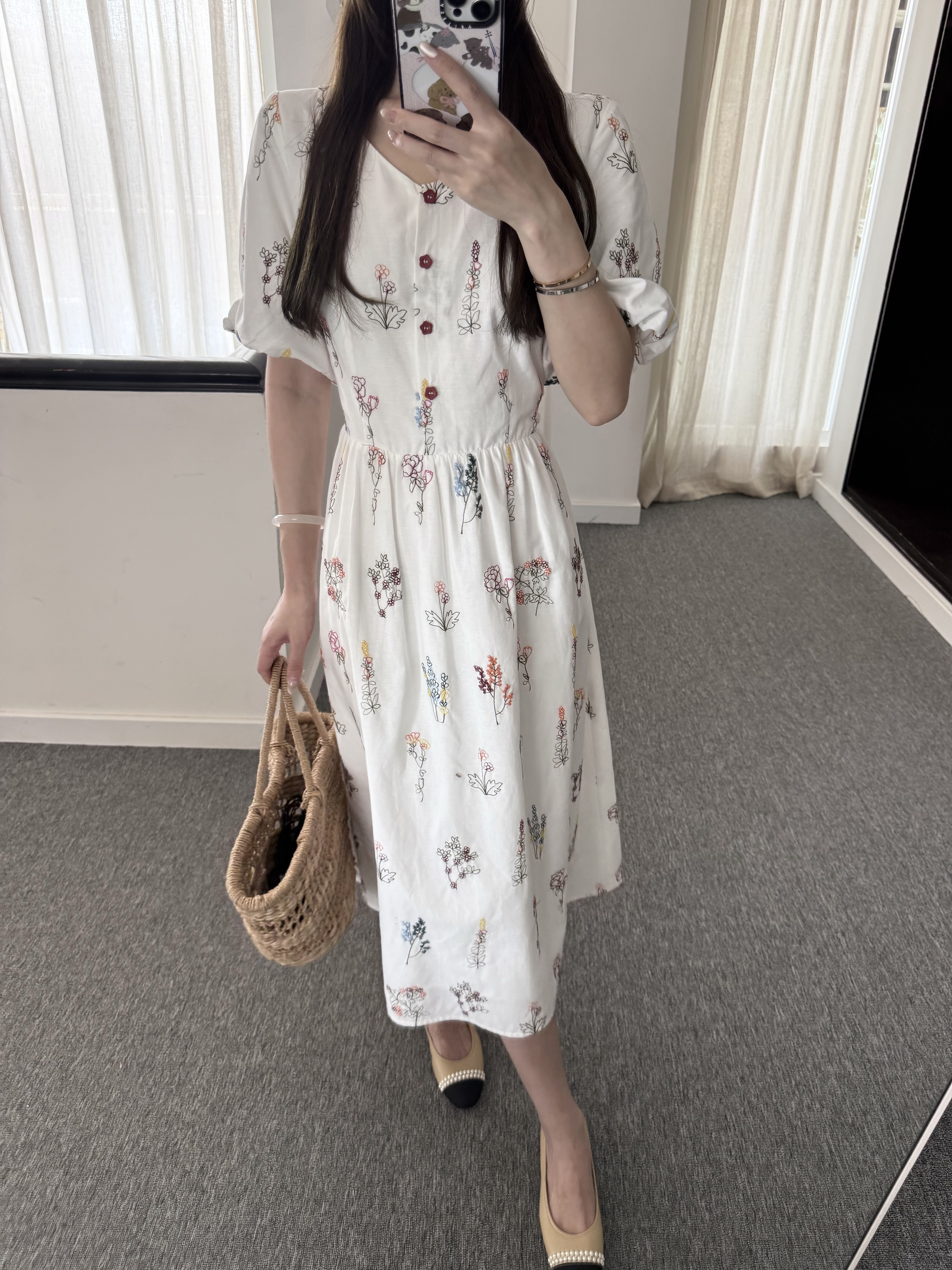 随身携带我的风景｜“繁花绘梦”米白色印花连衣裙 100%纯棉 米白色