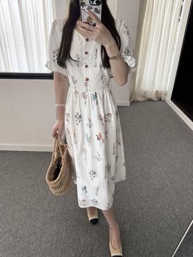 随身携带我的风景｜“繁花绘梦”米白色印花连衣裙 100%纯棉 米白色