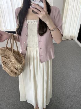 巴黎漫步｜气质有迹可循 精致优雅珍珠单排扣小香风格短袖衬衫 粉色