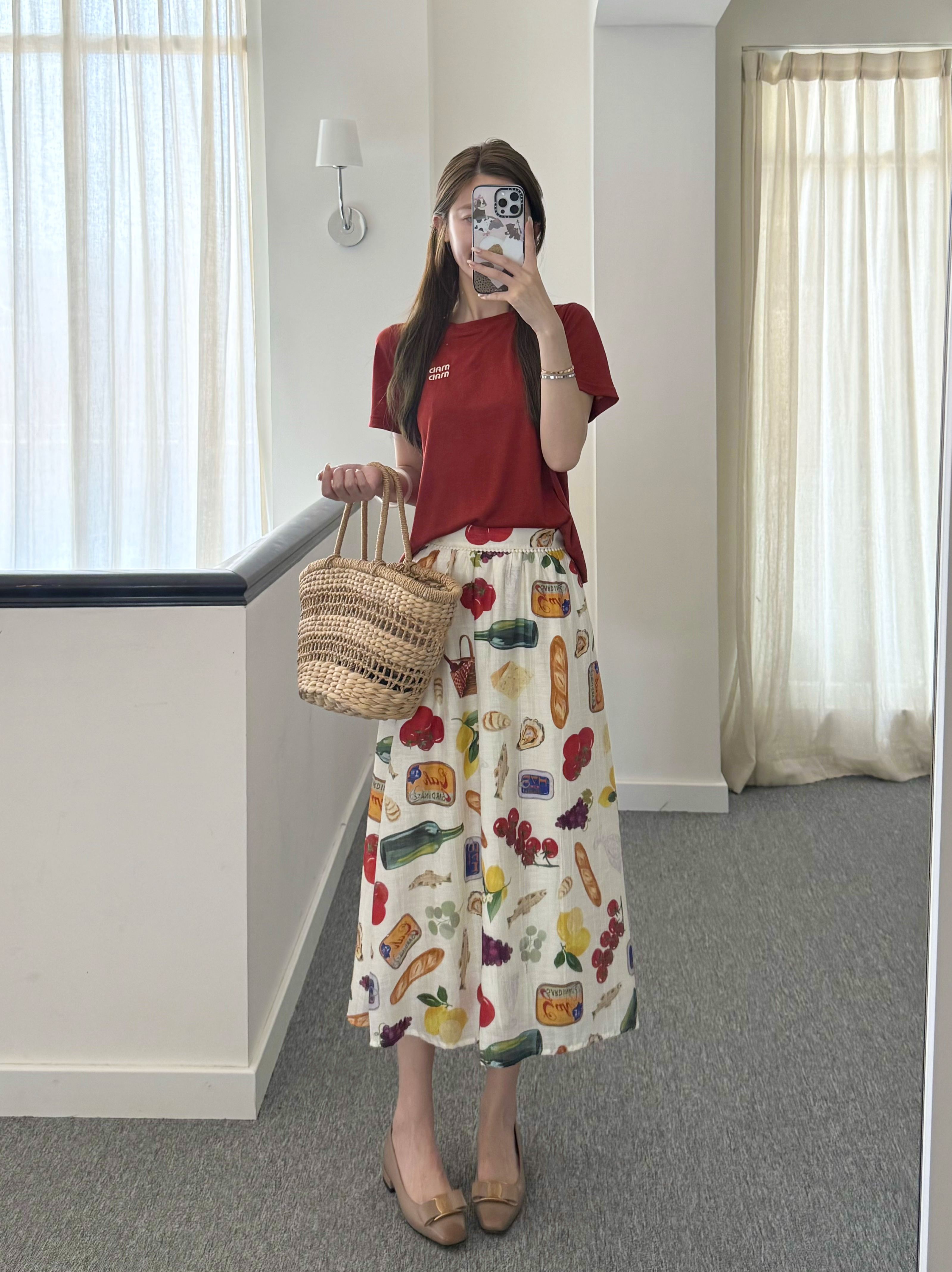 生活闪闪发光｜“缤纷食绘”印花半身裙 天丝与桑蚕丝混纺面料 彩色