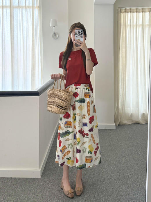 生活闪闪发光｜“缤纷食绘”印花半身裙 天丝与桑蚕丝混纺面料 彩色 商品图0