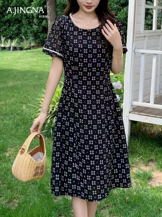 【特价不退换】阿菁娜通勤减龄印花收腰连衣裙F30X212052 商品图1