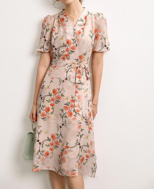 100桑蚕丝真丝连衣裙2025夏季新款法式v领系带茶歇裙 商品图2