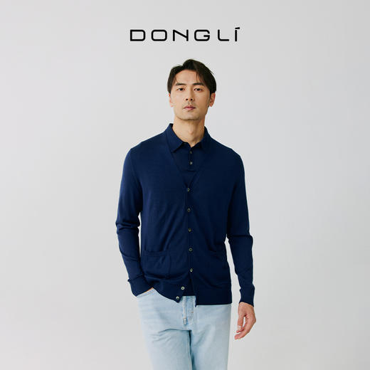 东黎 • 桑蚕丝山羊绒男士春夏针织精纺V领开衫简约休闲长袖 5100 商品图2