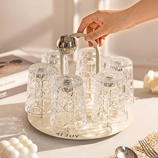 摩登主妇玻璃杯套装家用办公室水杯带收纳架杯子咖啡杯酒杯果汁杯 商品图0