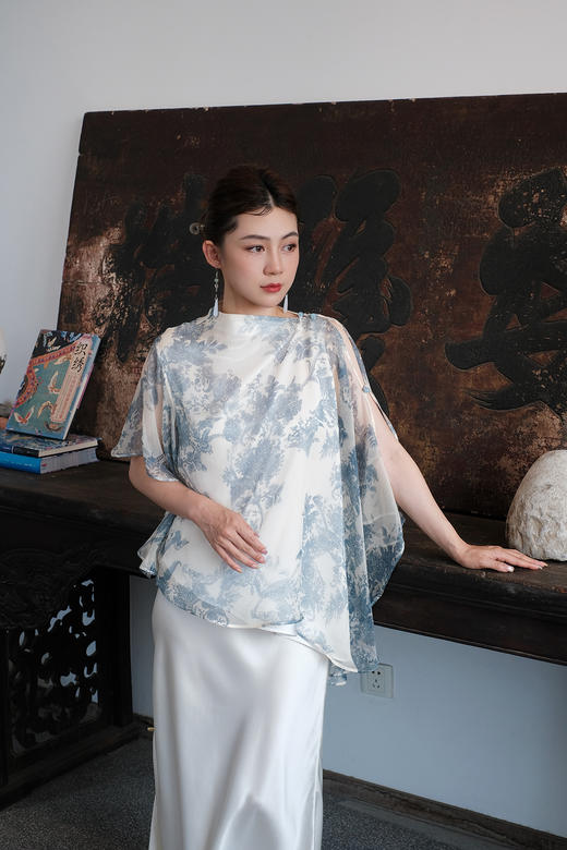 盛唐牡丹| 真丝雪纺斜襟上衣 商品图0