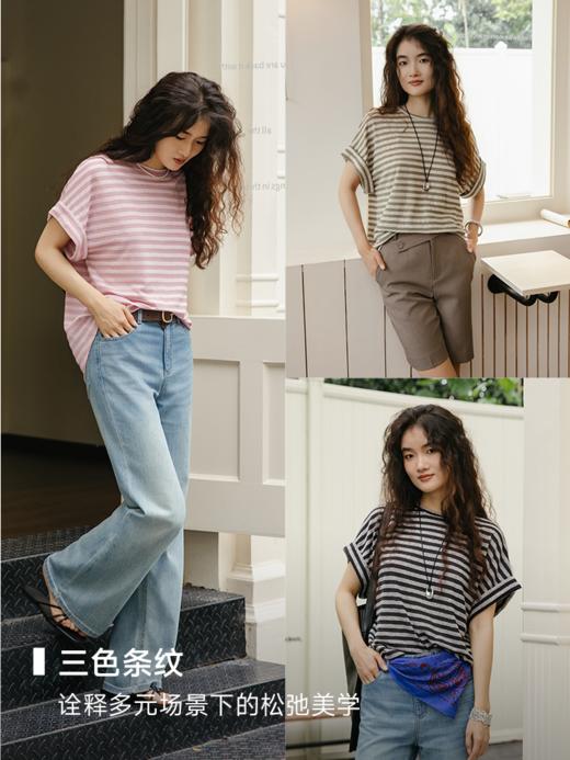一片式薄款翻边袖撞色条纹上衣FCF2TEE080 商品图7