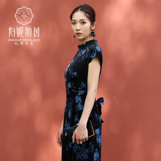 监德色立领气质束腰印花连衣裙SZ2S52 商品图2