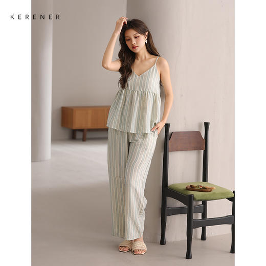 可人儿小众设计师新款泡泡绵夏季女士吊带长裤睡衣可外出家居服 商品图1