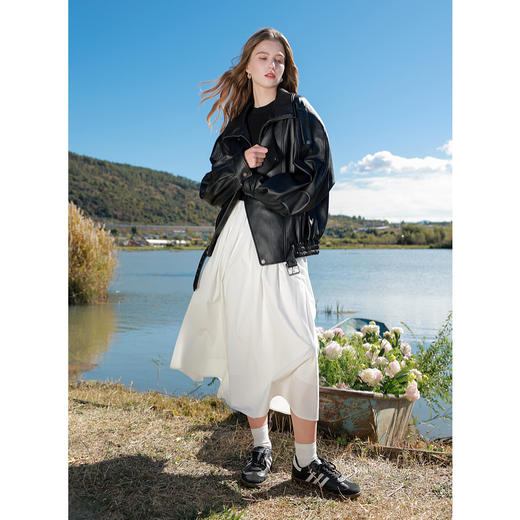 三彩2025春季新款松紧高腰小白裙半身裙氛围感长裙A字大摆Z 商品图3