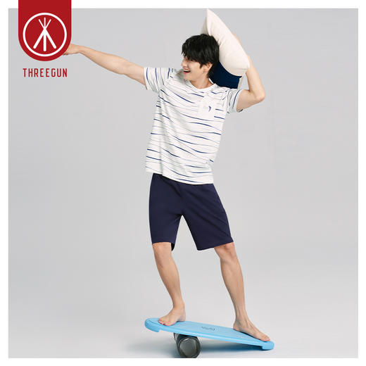 Threegun三枪 【舒感棉】圆领短袖短裤男士家居套家居服-82045D011 商品图0