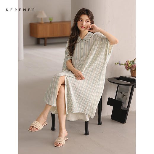 可人儿小众设计师新款泡泡绵女士睡衣夏短袖可外穿少女睡裙家居服 商品图1