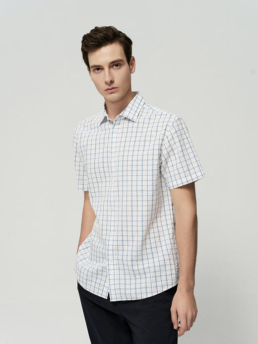 【棉+莱赛尔短袖格子衬衫】25年夏季男士薄款时尚休闲格子衬衣 商品图0