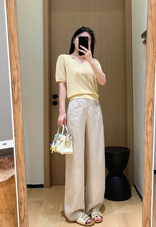 老钱麻裤定织人字纹天丝亚麻阔腿茧型休闲裤 商品图9