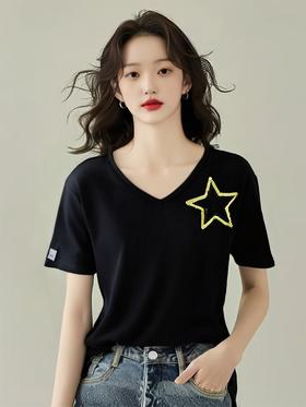 超值购【诗铭洛可】6177 针织T恤亮片星星（胳膊笑脸标染色）A8-1