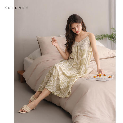可人儿小众设计师新款泡泡绵女士睡衣夏季少女睡裙可外穿家居服 商品图1