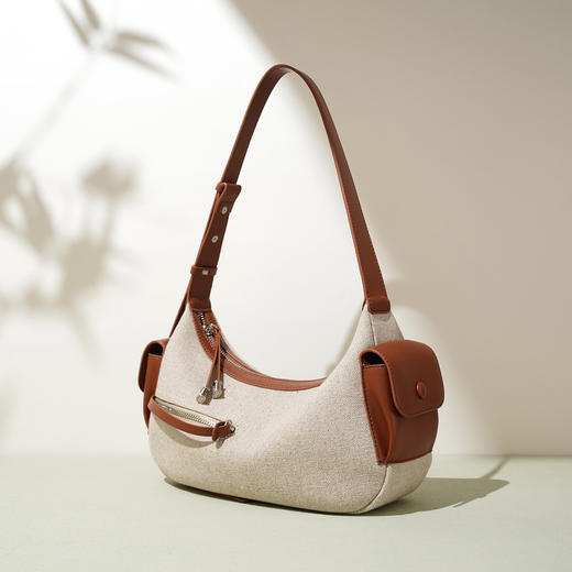 【预售3天】202新款亚麻料单肩包休闲简约斜挎包女小众设计大容量手提包MJ8549 商品图1