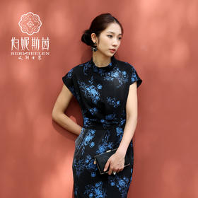 监德色立领气质束腰印花连衣裙SZ2S52