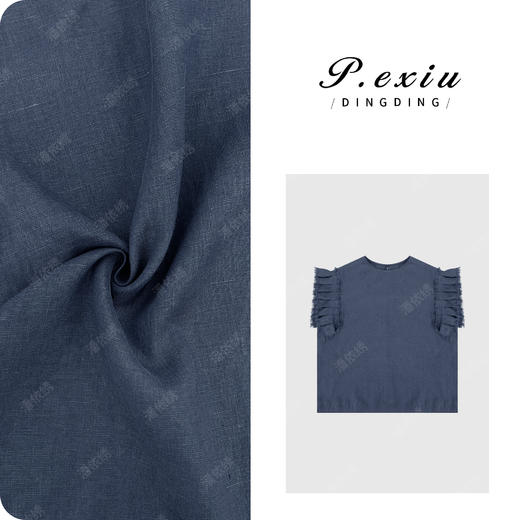 03-4潘依绣丁丁宠粉【春日圆舞曲】100%亚麻设计款压褶小飞袖圆领衬衫 W-62813 商品图0