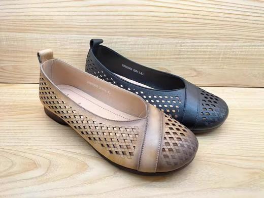 豪行正品牛皮透气女凉鞋23243003夏季大圆头舒适妈妈平底鞋 商品图4