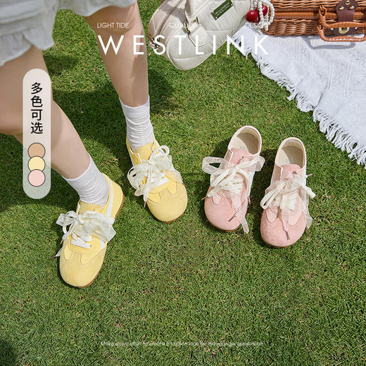 西遇德训鞋女透气新款超火多巴胺黄色平底运动鞋薄底休闲鞋D0156603 商品图0