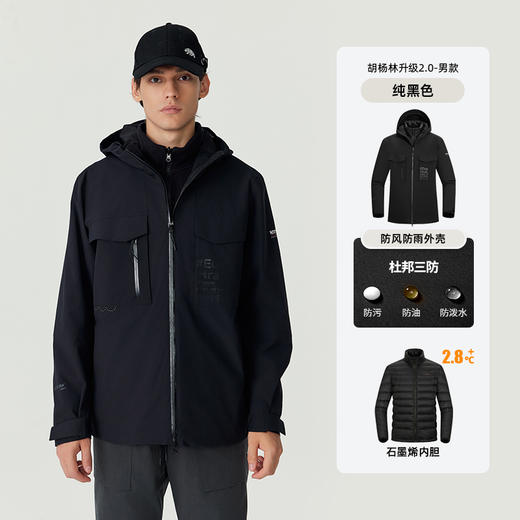 诺诗兰三合一冲锋衣鹅绒内胆可拆卸秋冬男女士户外徒步登山服外套金塔男式羽绒三穿冲锋衣NWJET5552E 商品图2