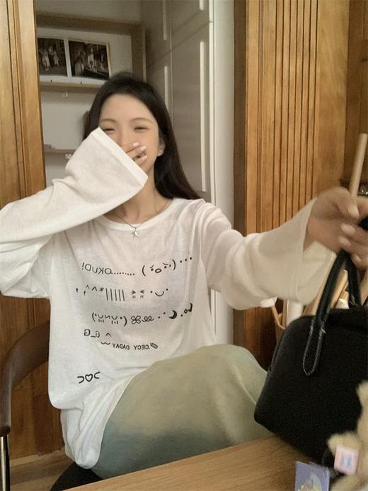 <曾小咸推荐> 慵懒字母长袖罩衫棉T 商品图2